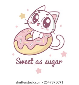 Sweet Kitten on Donut Vector Design