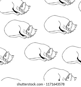 Sweet kitten seamless vector monochrome pattern for wrapping, craft, textile, cards