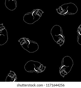 Sweet kitten seamless vector monochrome pattern for wrapping, craft, textile, cards