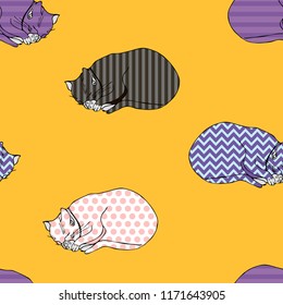 Sweet kitten seamless vector yellow pattern for wrapping, craft, textile, cards