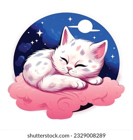 a sweet kitten sleeping with a pastel style, conveying a cozy and cute mood cat