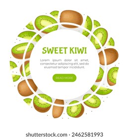 Sweet Kiwi Fruit Banner Design with Green Food Vector Template