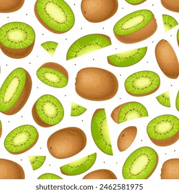 Sweet Kiwi Fruit Seamless Pattern Design with Green Food Vector Template