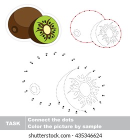 Sweet Kiwifruit In Vector To Be Traced By Numbers. Easy Educational Kid Game. Simple Level Of Difficulty. Education And Gaming For Kids. Vector Visual Game For Children.