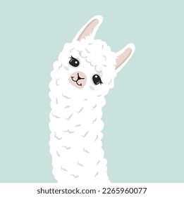 Sweet lama alpaca head with face cartoon