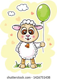 Sweet lamb with air balloon - stock illustration