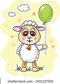 Sweet lamb with air balloon - stock illustration