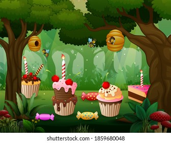Sweet land in the forest background