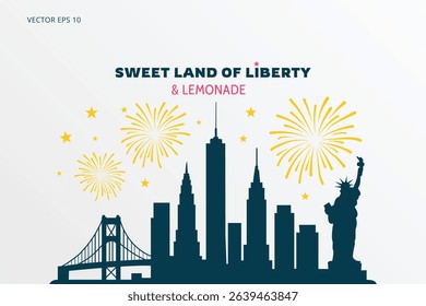 Sweet Land of Liberty with Fireworks and Statue of Liberty