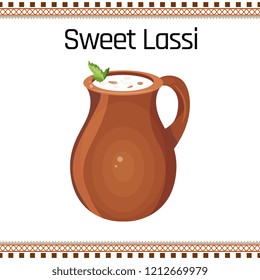 Sweet lassi, traditional Indian food, vector illustration