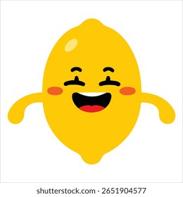 Sweet lemon character vector art in kawaii cartoon style. Happy fruit illustration with cute expression perfect for stickers and kids products.