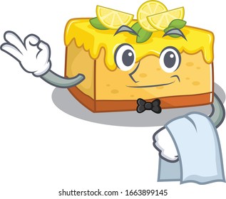 Sweet lemon cheesecake Character working as a Waiter