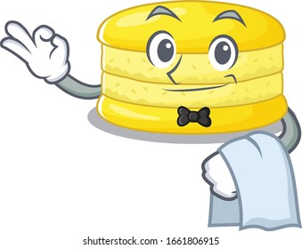 Sweet lemon macaron Character working as a Waiter