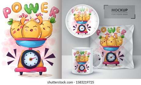 Sweet lemon monster poster and merchandising. Vector eps 10