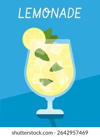 Sweet lemonade vector with lemon slices on light blue background. Ideal for family-friendly summer designs.