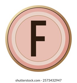 Sweet Letter “F” in Soft Pink and Gold Circle - Perfect for Love Letters and Valentine’s Day Art