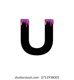 Sweet Letter U Vector Illustration with Melting Pink Donut Icing and Colorful Sprinkles. Fun Dessert-Themed Typography Element.