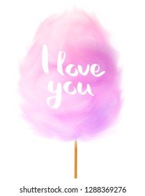 Sweet light pink cotton candy 3D with lettering isolated on white background