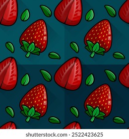 Sweet Line Cartoon Pattern Illustration of Healthy Strawberries Emphasizing Freshness and Nutrition for Food Artwork