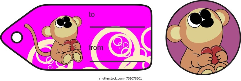 sweet little baby monkey cartoon hug heart copyspace sticker in vector format very easy to edit 