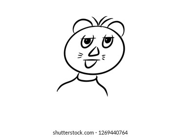 Sweet little bear portrait sketching with black ink