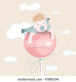 Sweet Little Boy on the Lollipop. EPS8 layered illustration. No effects used.