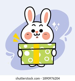 sweet little bunny giving a present doodle vector illustration