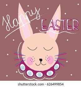 sweet little bunny with happy easter description and dots vector illustration