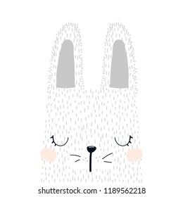 Sweet Little Bunny Print For Nursery. Kids Graphic. Vector Hand Drawn Illustration.