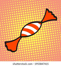 Dulces dulces dulces. Embalaje rojo con rayas blancas. ilustración vectorial simple, arte pop