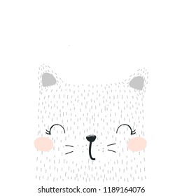 Sweet little cat. Childish fashion print. Vector hand drawn illustration.