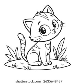 A sweet little cat sitting in a field