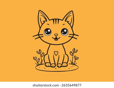 A sweet little cat sitting in a field