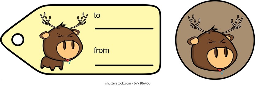 sweet little chubby deer cartoon exprression giftcard sticker in vector format 