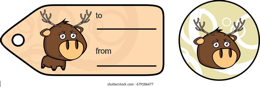 sweet little chubby deer cartoon exprression giftcard sticker in vector format 