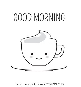 
Sweet little cup kawaii saying good morning with happy smiling face