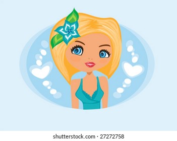 sweet little girl. cartoon vector illustration