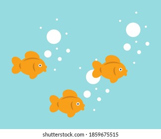 Sweet little goldfish are swimming. Cute fish vector illustration for babies.