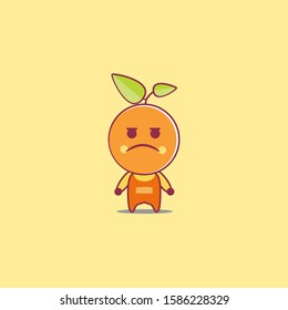 sweet little orange fruit vector in sad emotion