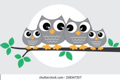 a sweet little owl family
