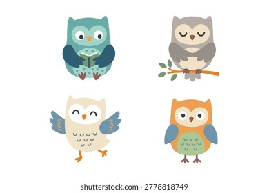 Sweet Little Owl Set with Soft Colors for Baby Room Decoration