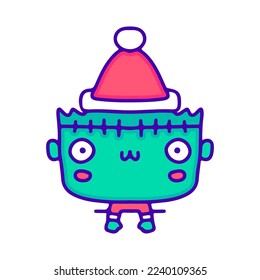 Sweet little zombie wearing Santa costume doodle art, illustration for t-shirt, sticker, or apparel merchandise. With modern pop and kawaii style.