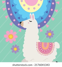 sweet llama with flowers garden
