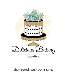 A sweet logo for a candy store with flowers and leaves. The concept of wedding ornament. Flower poster. Vector decorative greeting cards, invitation background design.