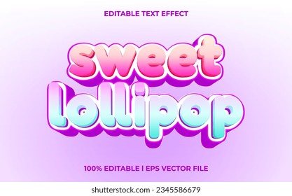 Sweet lollipop 3d text effect with blue ice theme. colorful typography for candy products tittle