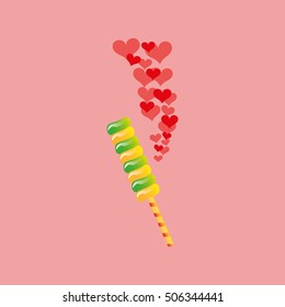 sweet lollipop with hearts red icon vector illustration