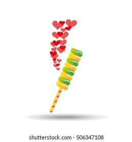 sweet lollipop with hearts red icon vector illustration