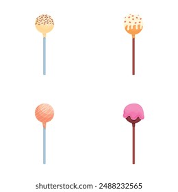 Sweet lollipop icons set cartoon vector. Round multicolored candy on stick. Unhealthy food