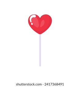 Sweet lollipop in shape of heart on white background