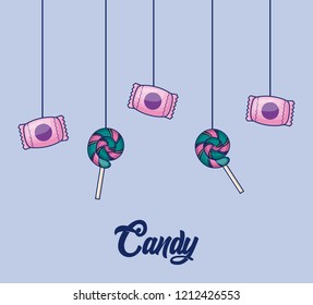 sweet lollipops and candies hanging